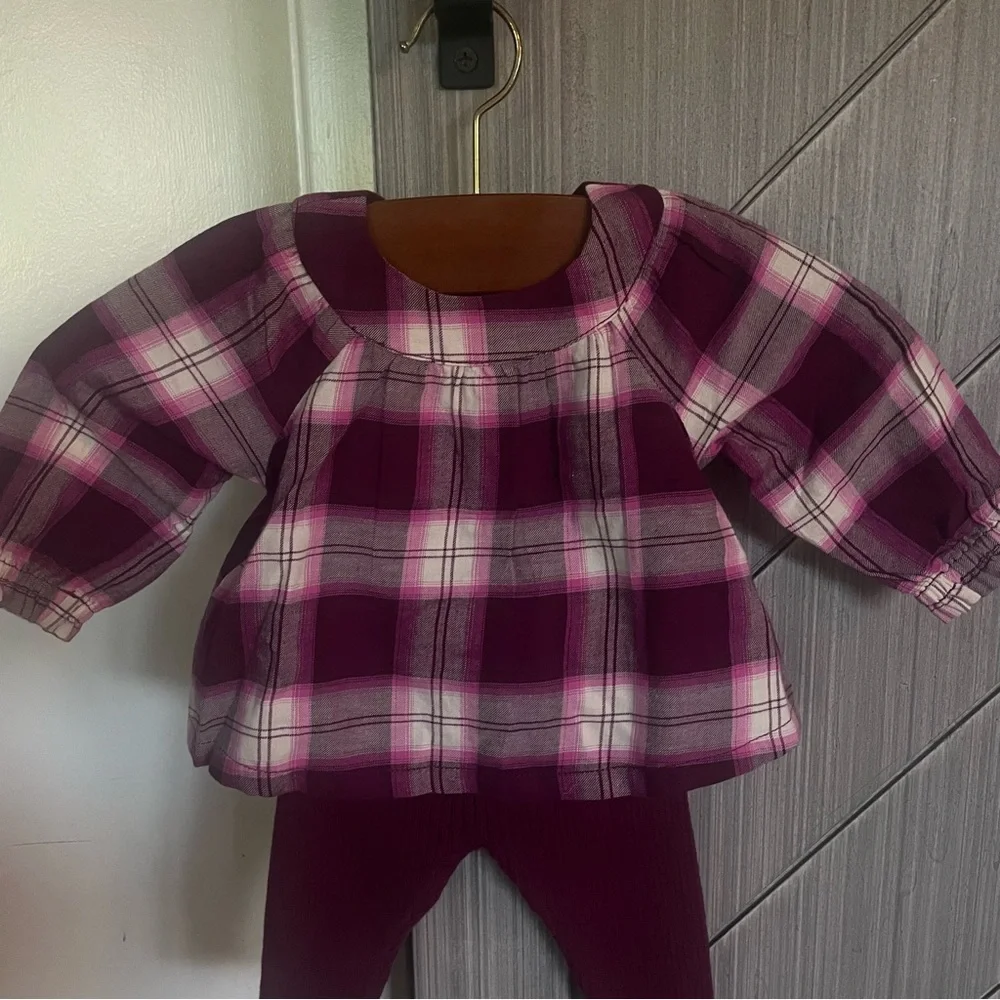 NWT Baby Gap Baby Flannel Two-Piece Outfit Set Huckleberry Purple Size 3-6 Mnths